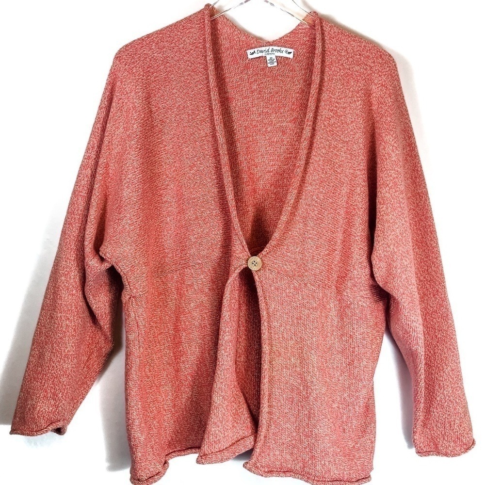 David Brooks Woman Wood Button‎ Coral Rose Cardigan
